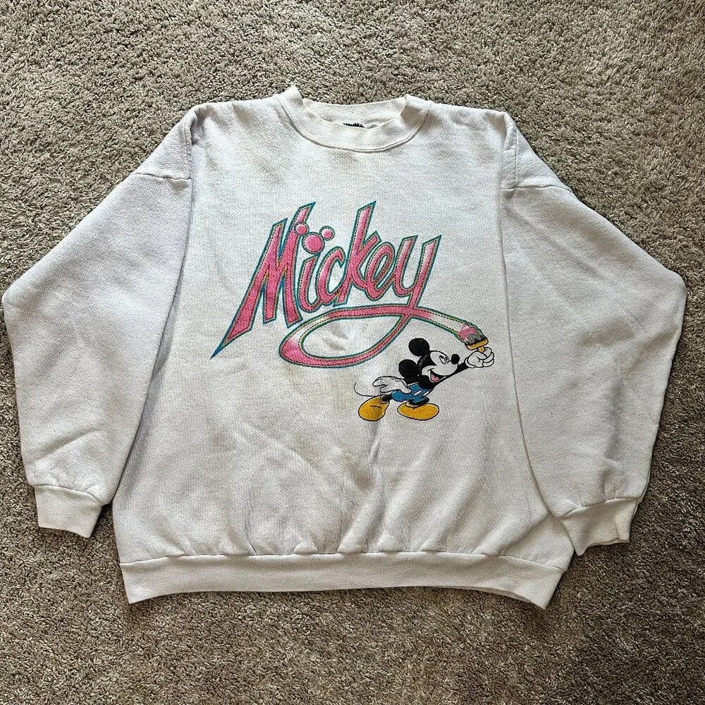Vintage 90s Mickey Mouse sweatshirt - White Disney sweatshirt - Picture 1 of 9